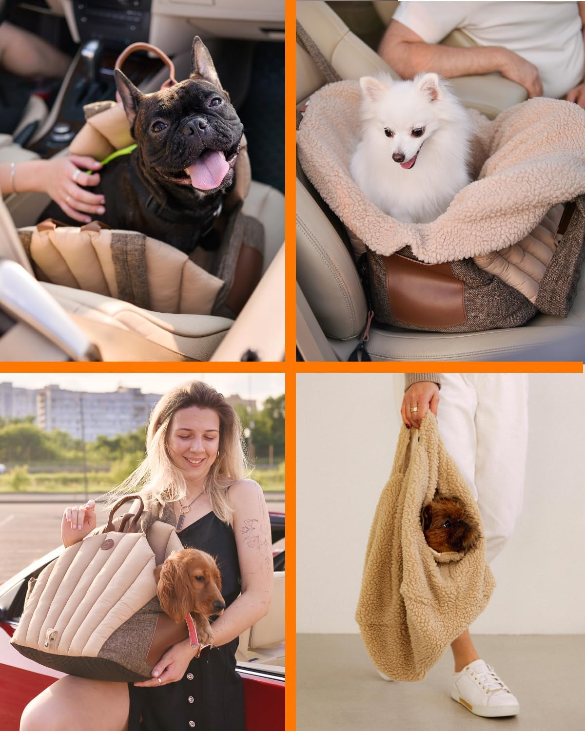 Dog Travel Bag | Cat Carrier | Small Pet Taxi | Lightweight Soft-Sided Tote, Car-Seat Compatible, Washable, 6–20 Lb | Vegan Materials | Brown
