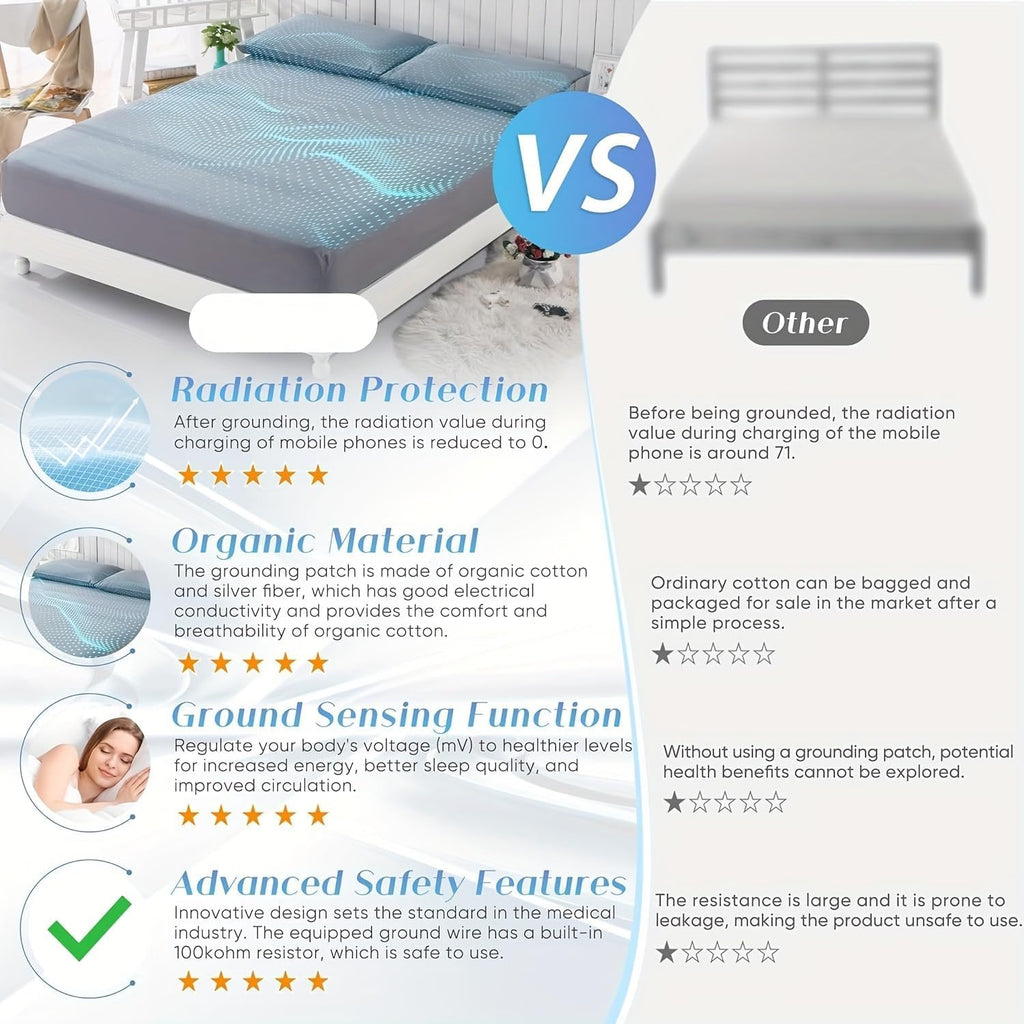 Grounding Sheets Queen Size, 95% Organic Cotton + 5% Silver Fiber, Earthing Bed Sheet with Cord - Premium Soft Breathable Fitted Sheet for Better Sleep, Deep Pocket (Gray)