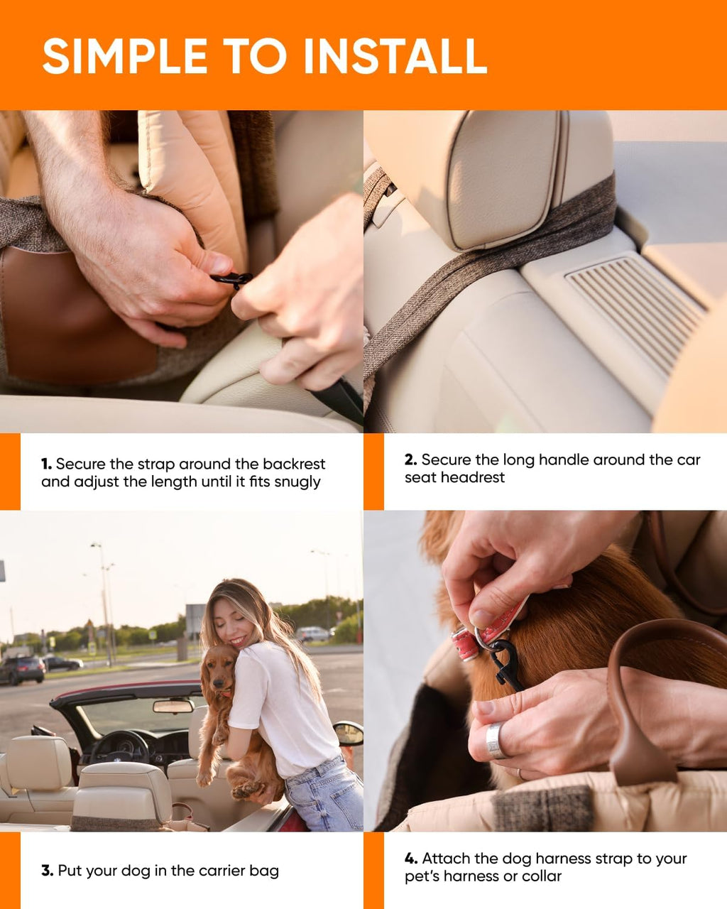 Dog Travel Bag | Cat Carrier | Small Pet Taxi | Lightweight Soft-Sided Tote, Car-Seat Compatible, Washable, 6–20 Lb | Vegan Materials | Brown
