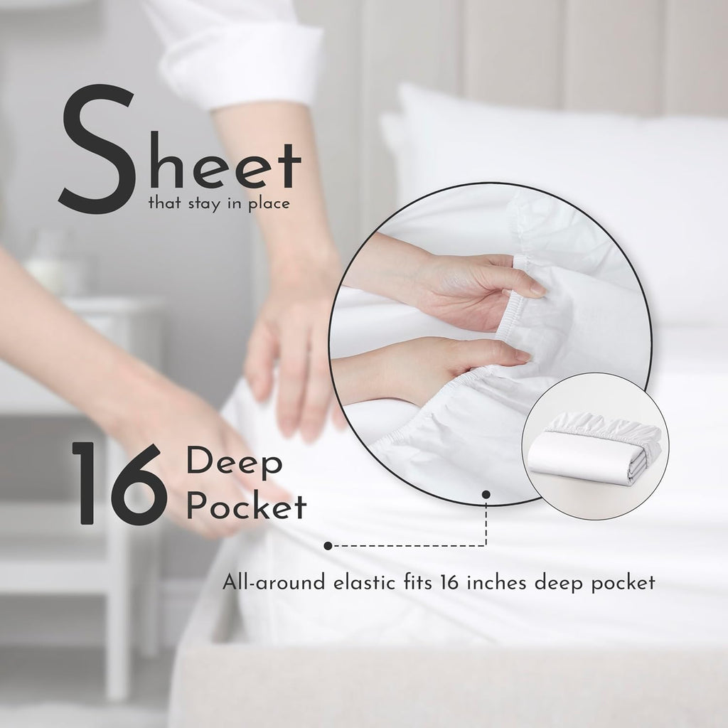 100% Organic Cotton Queen Sheets Set, 4 Pieces, Light Blue - Percale Bed Sheets & Pillowcases Set - up to 16" Deep Pocket Fitted Sheet - Cooling, Crisp & Breathable - for Hot Sleepers