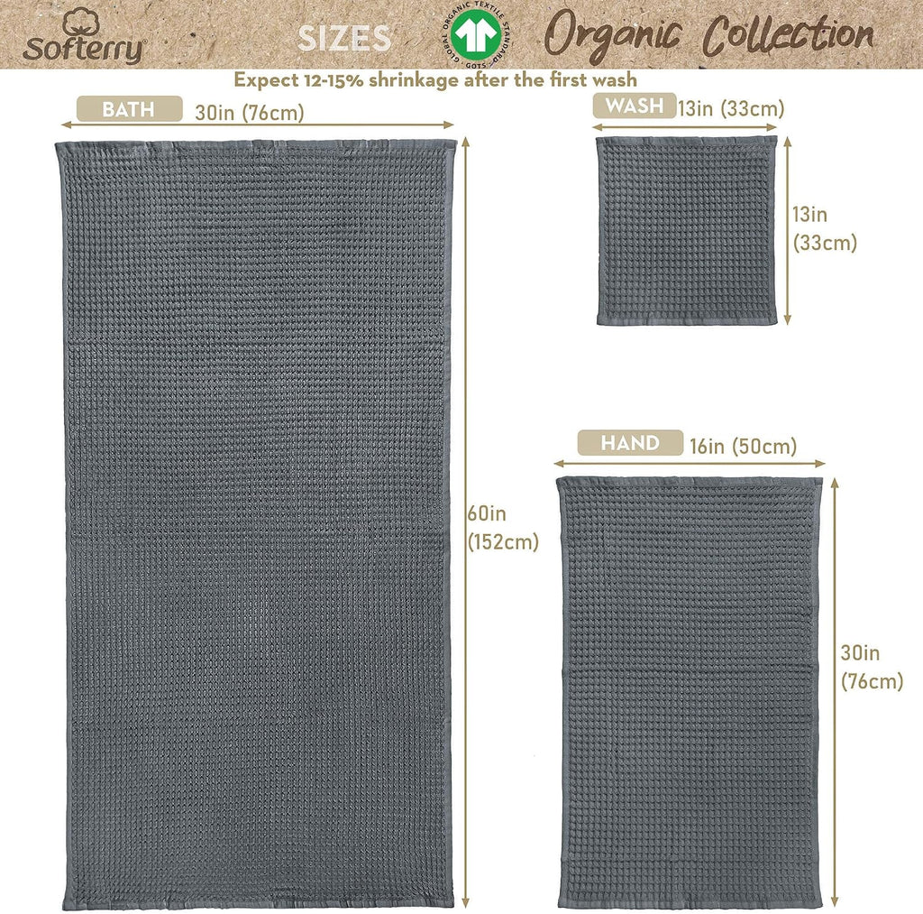European Waffle Weave Bath Towel Set of 8-100% Organic Cotton - Quick Dry Lint Free Thin and Absorbent - Fade Resistant - Eco-Friendly (Space Gray)