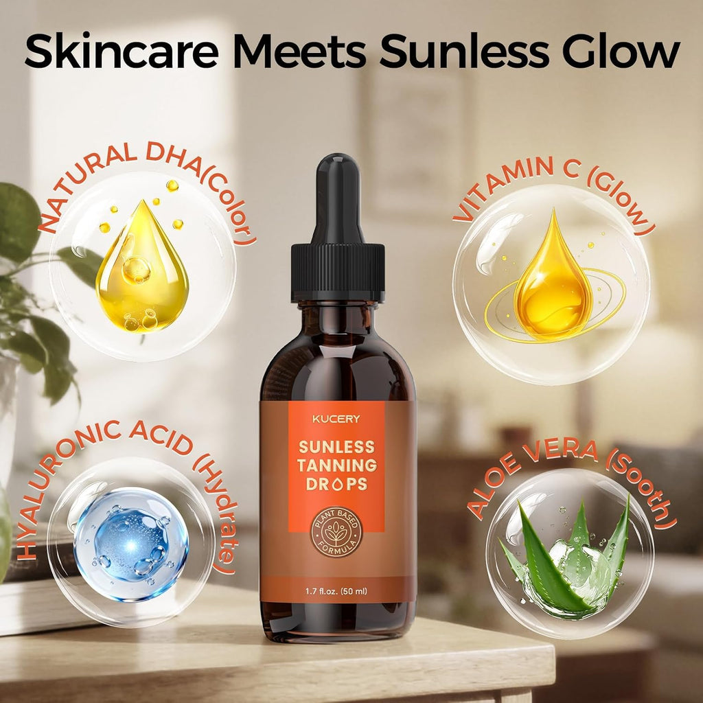 Plant-Based Sunless Tanning Drops for Face & Body | Customizable Streak-Free Bronzing Serum with Natural Botanical Ingredients, Buildable Self-Tan Glow, 1.7 Fl Oz