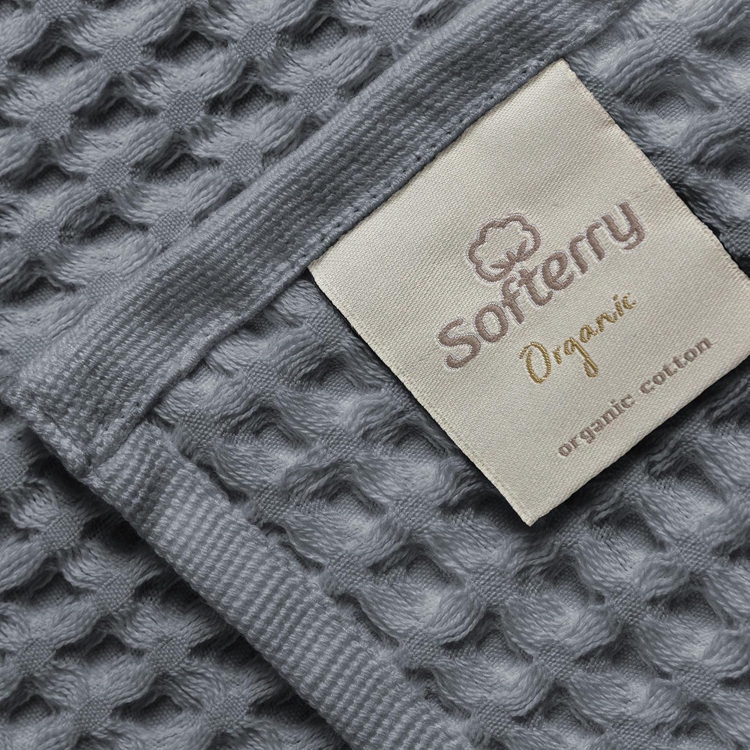 European Waffle Weave Bath Towel Set of 8-100% Organic Cotton - Quick Dry Lint Free Thin and Absorbent - Fade Resistant - Eco-Friendly (Space Gray)