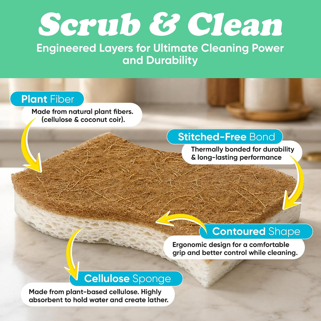 Organic Origin Swedish Dishcloths & Plant-Based Sponges - Absorbent 12 Swedish Dishcloths and 12 Plant-Based Sponges - Reusable Paper Towels & Cellulose Scrubber Set for Kitchen Cleaning (24 Pack)