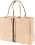 Jute Market Tote Bag with Handles, Triple Stripe