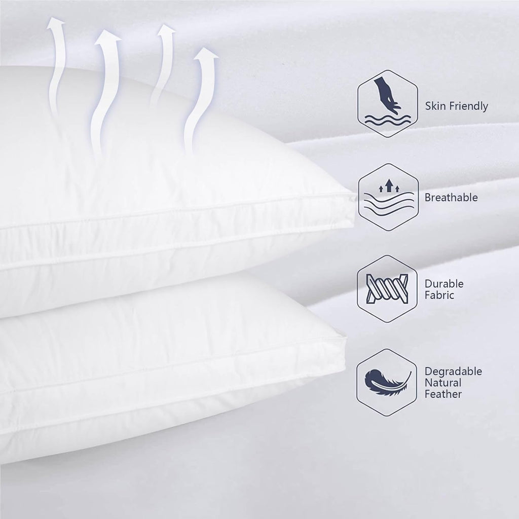 Queen Size Goose down Pillows Set of 2 - Hypoallergenic Bed Pillows 500 Fill Power with 100% Cotton Cover, Medium Firm Support