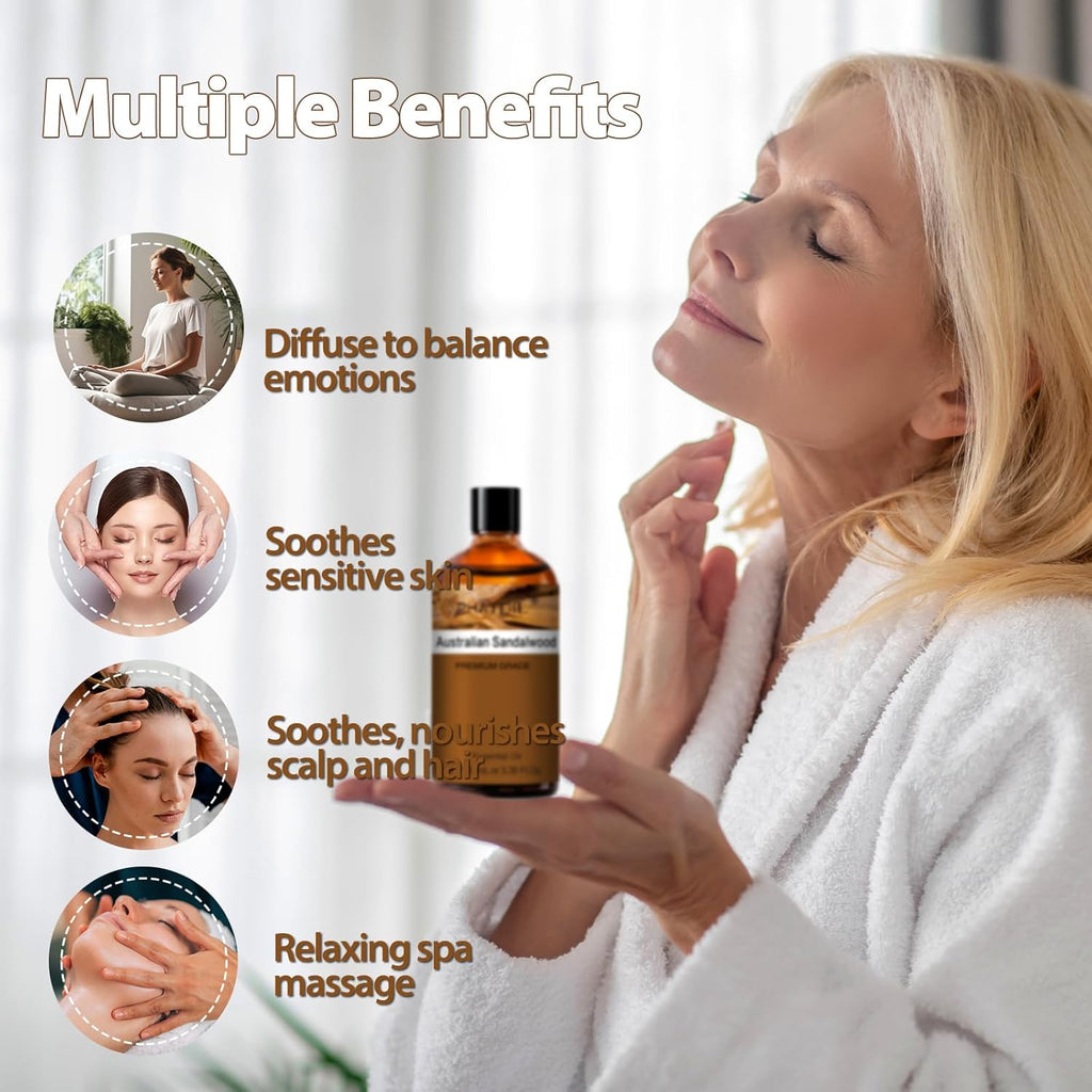 Pure Essential Oil, Pure Oil for Hair Care, Nail Care, Skin Care, Aromatherapy, DIY Candle Soap Making 3.38Fl Oz ( Australian Sandalwood )