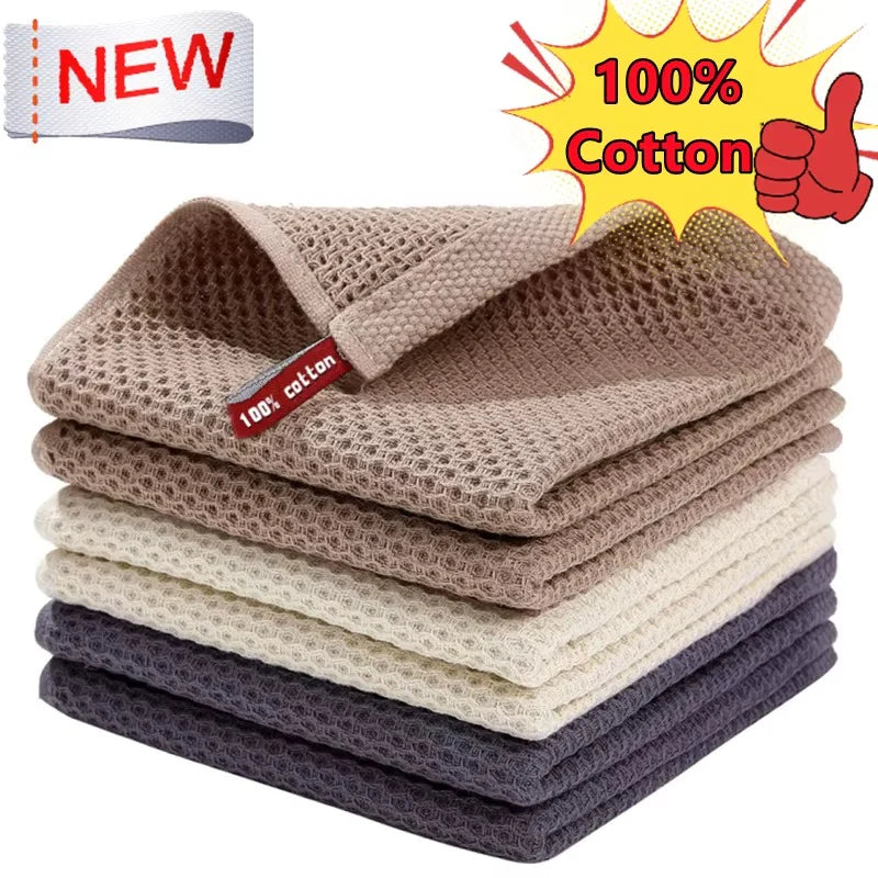 100% Cotton Dishcloth Set – Ultra Soft & Highly Absorbent Kitchen Towels, Reusable Household Cleaning Cloths for Dishes, Kitchen & Home Use