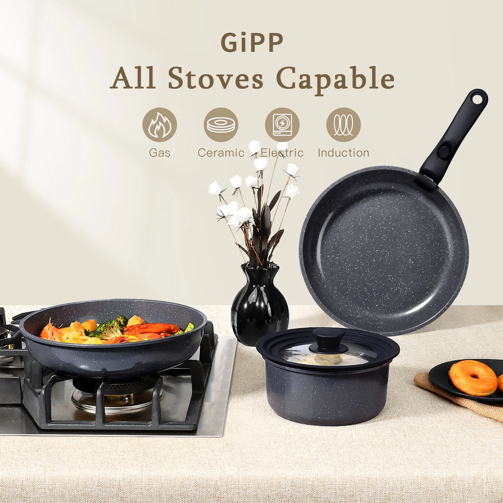 Gipp 5Pcs Ceramic Pots and Pans Set Nonstick Cookware Sets Removable Handle Kitchen,Oven Safe, Induction Ready