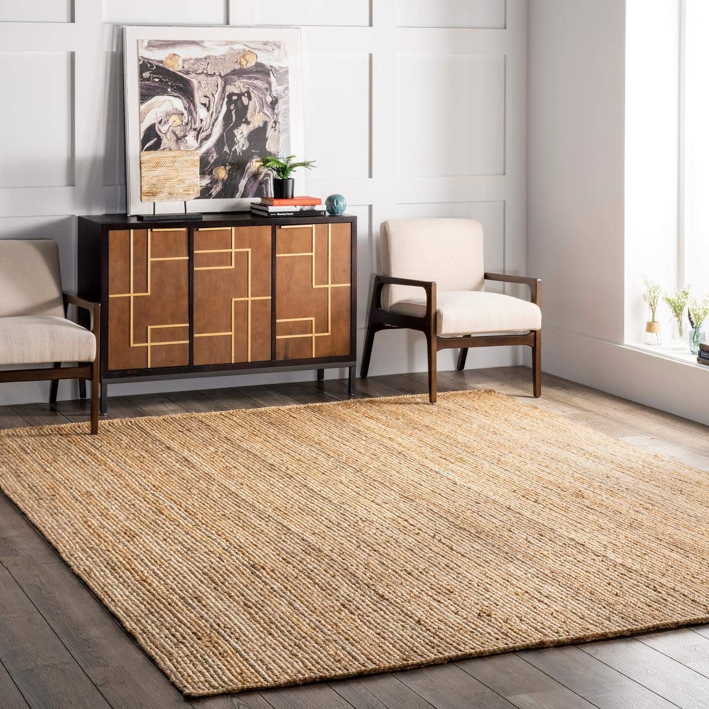 8X10 Rigo Jute Hand Woven Area Rug, Natural, Solid Farmhouse Design, Natural Fiber, for Bedroom, Living Room, Dining Room, Hallway, Office, Kitchen, Entryway