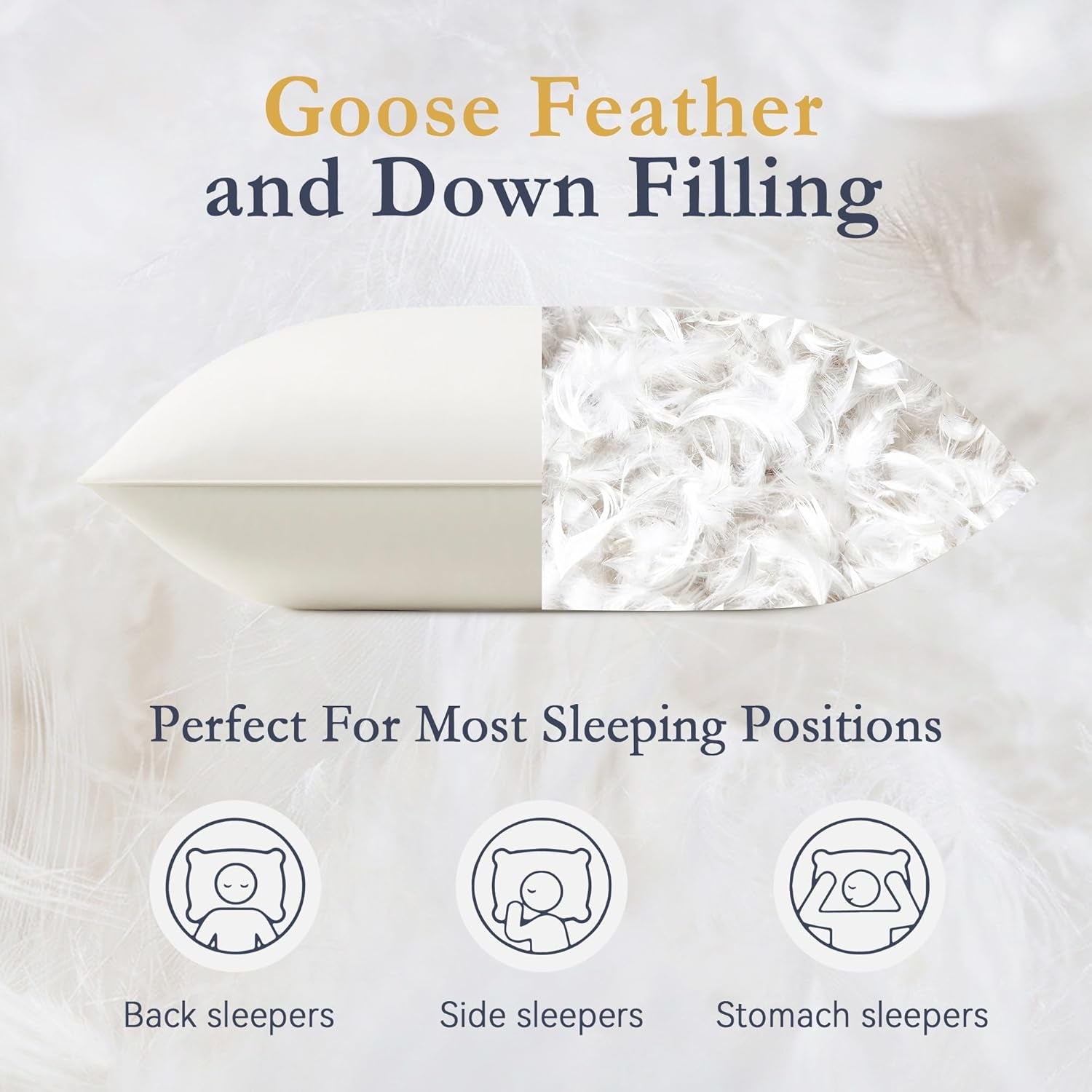 ® Goose Feather down Pillows, 100% Organic Cotton Cover, Luxury Hotel Collection Bed Pillows for Sleeping Set of 2, Queen Size