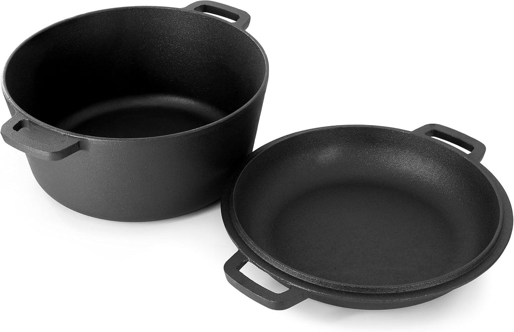 5 Quart Pre-Seasoned 2-In-1 Cast Iron Dutch Oven and Skillet