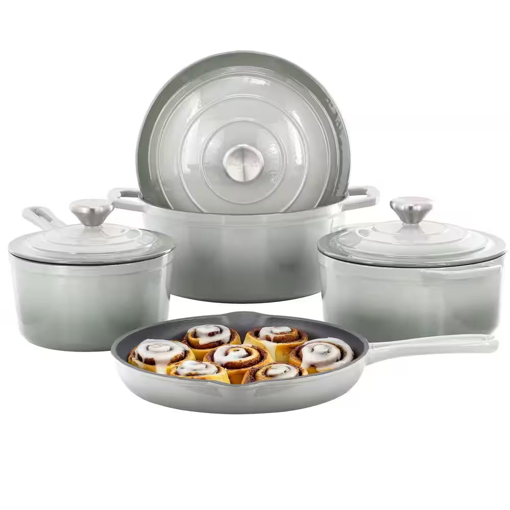 7 Piece Enameled Cast Iron Cookware Set in Gray