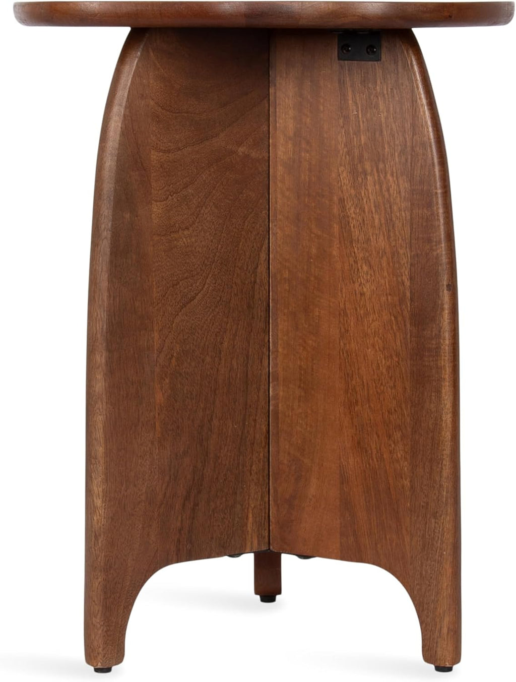 Kanna Modern Wavy Pieced Mango Wood round Side Table, 16 X 16 X 21, Walnut Brown, Mid-Century Scalloped Wooden End Table for Bedroom Nightstand or Living Room Plant Stand Indoors