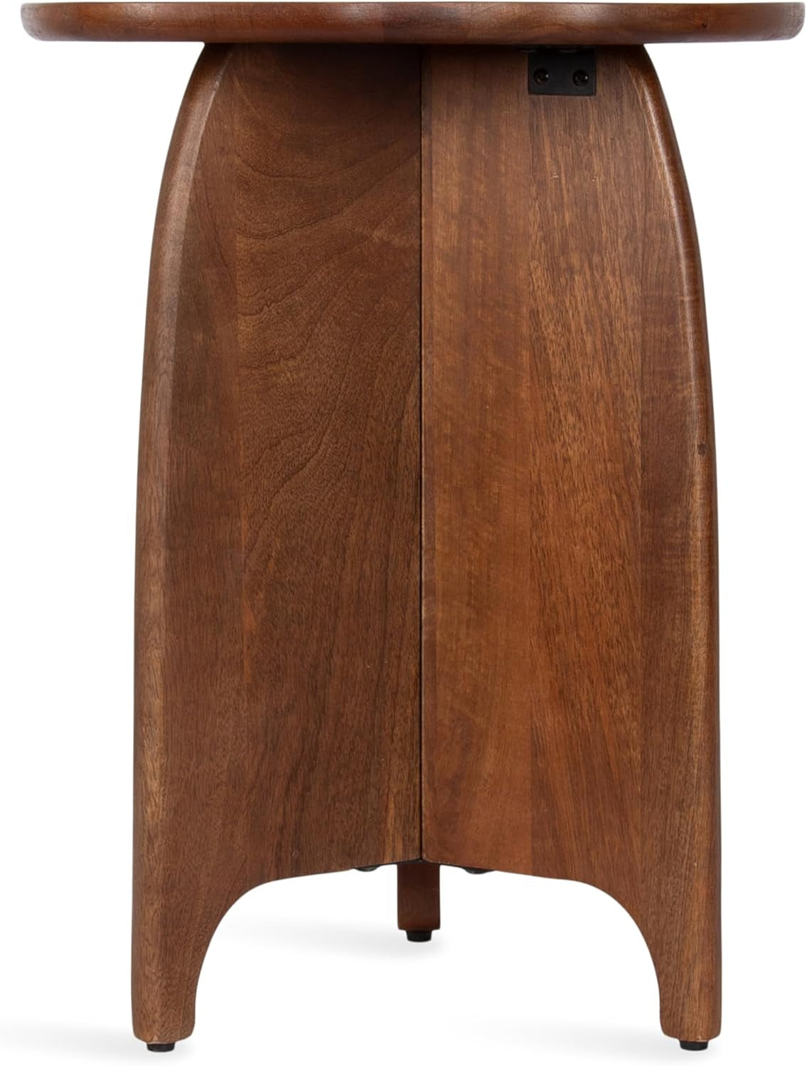 Kanna Modern Wavy Pieced Mango Wood round Side Table, 16 X 16 X 21, Walnut Brown, Mid-Century Scalloped Wooden End Table for Bedroom Nightstand or Living Room Plant Stand Indoors