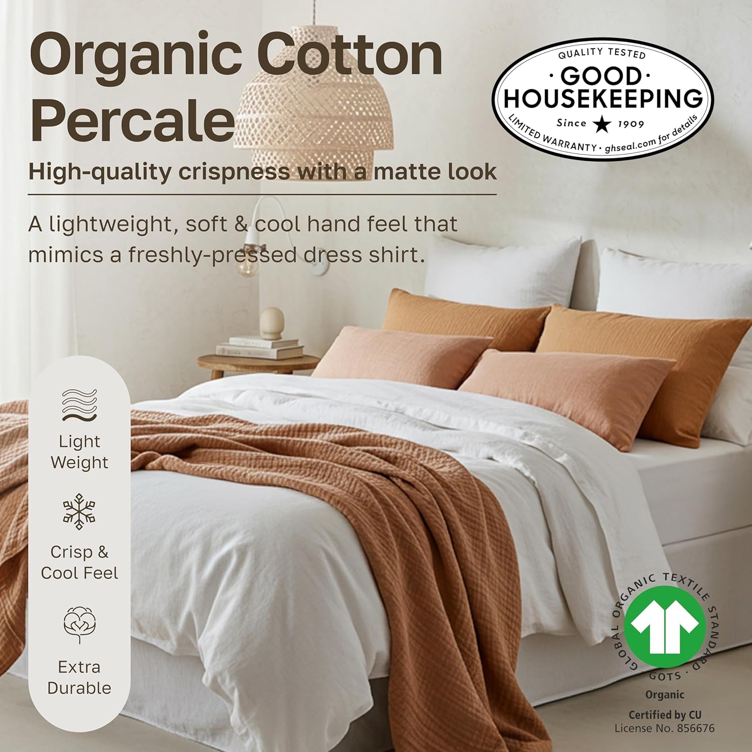 Full Sheet Set Floral, 100% Organic Cotton Percale Sheets, Deep Pocket Full Sheets & Pillowcase Set - Floral
