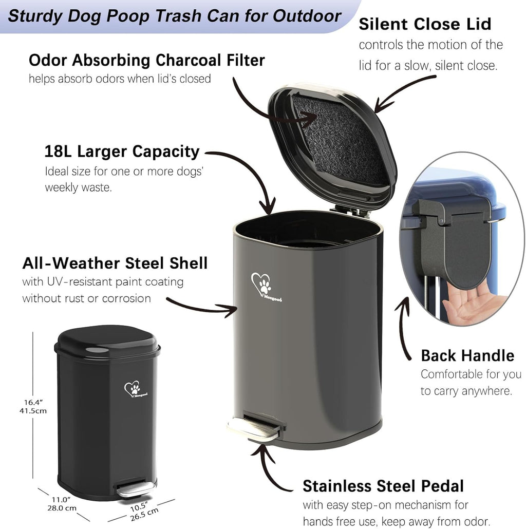 Dog Poop Trash Can for Outdoor with 4Pcs Activated Carbon Filter Replacement with Pet Waste Trash Can