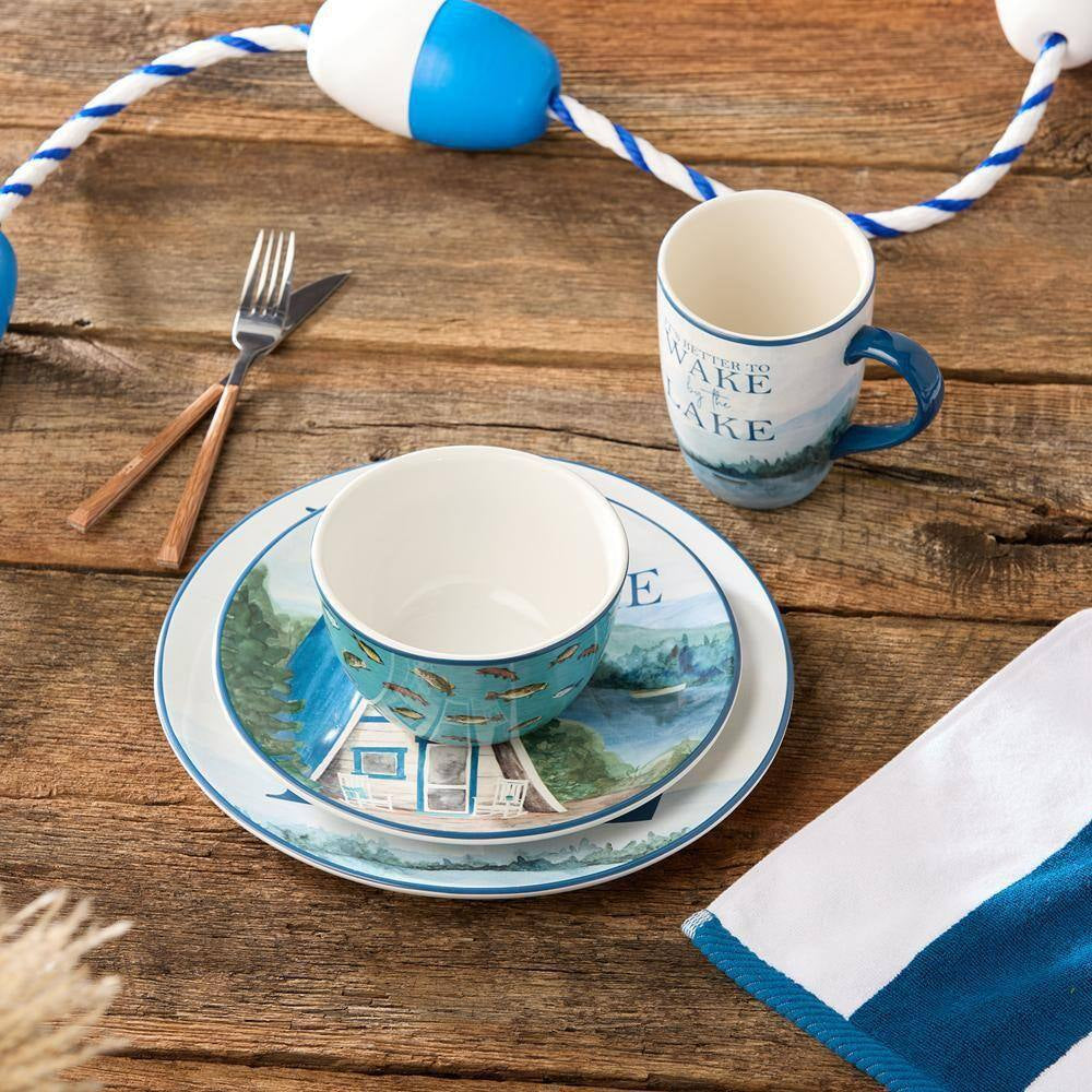 Wake at the Lake 16-Piece Multi-Colored Ceramic Dinnerware Set