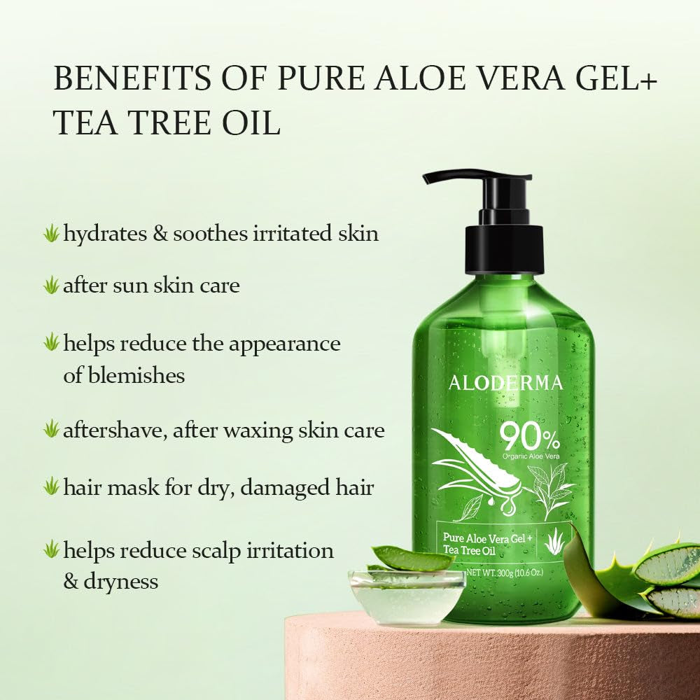 Aloe Vera Gel Set 3 Pack - Aloe Flower Essence Gel, Pure Aloe Vera Gel, Aloe Gel + Tea Tree Oil