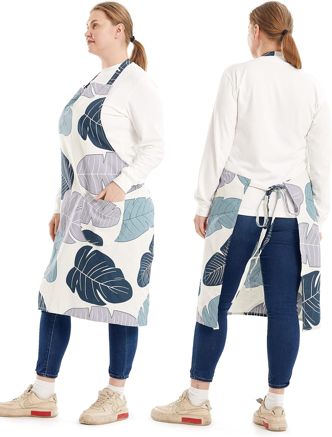 Cotton Linen Baking plus Size Aprons for Women with Pockets Kitchen Cooking