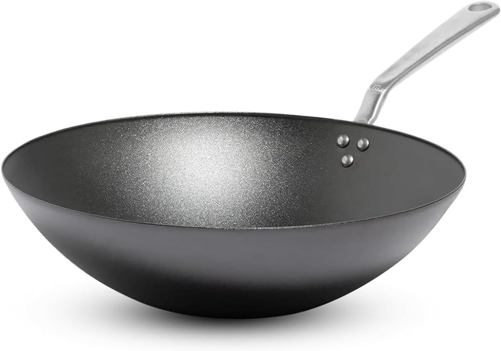 Made in Cookware - 13" Seasoned Carbon Steel Wok - Professional Cookware - Crafted in Sweden - Induction Compatible
