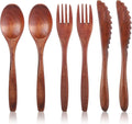 6 Pcs Wooden Utensils for Eating, Wooden Spoon Fork Cutlery Set Kitchen Wood Din