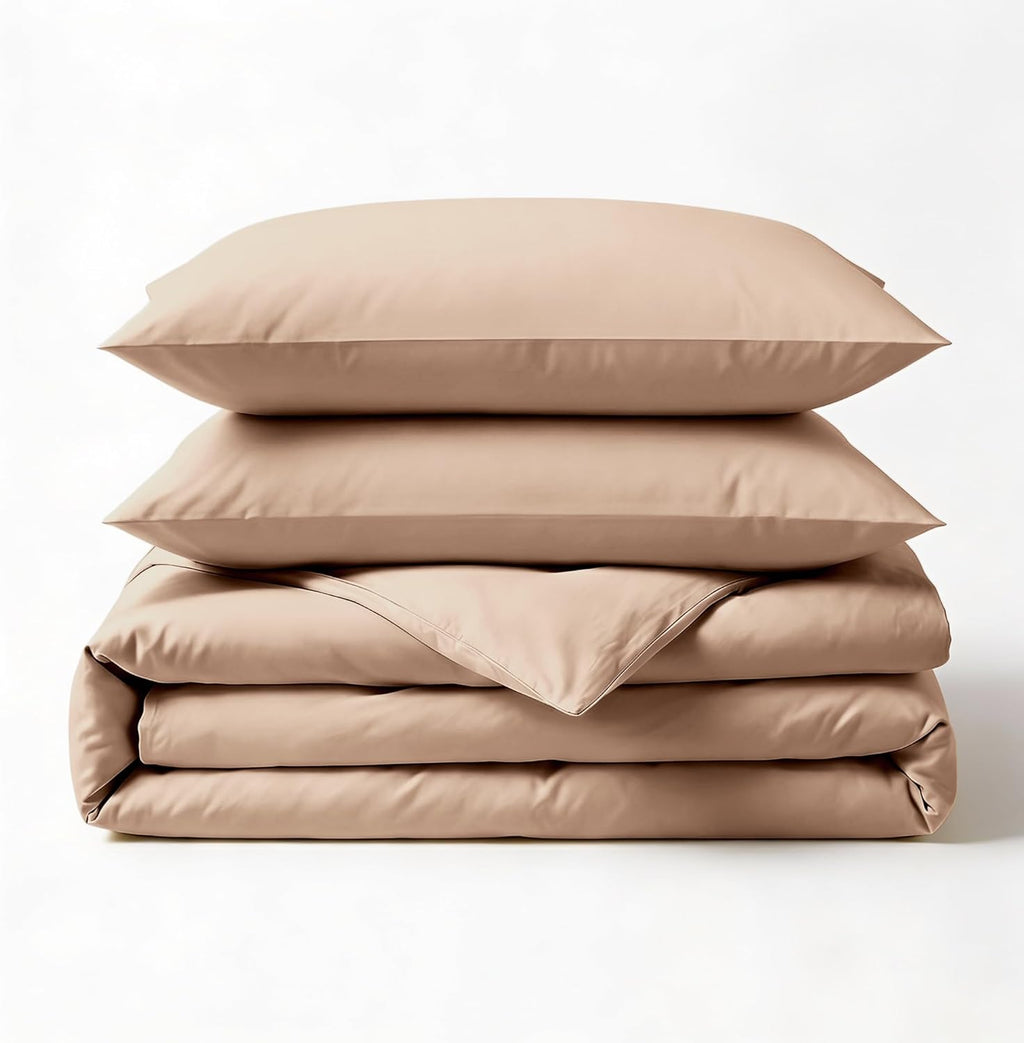GOTS Certified 100% Organic Cotton Duvet Cover King Size - 400 TC Sateen - Soft - Silky - Button Closure - Edge Ties - 1 Duvet Cover (106"X92")+2 Pillow Shams (20"X36") - Taupe