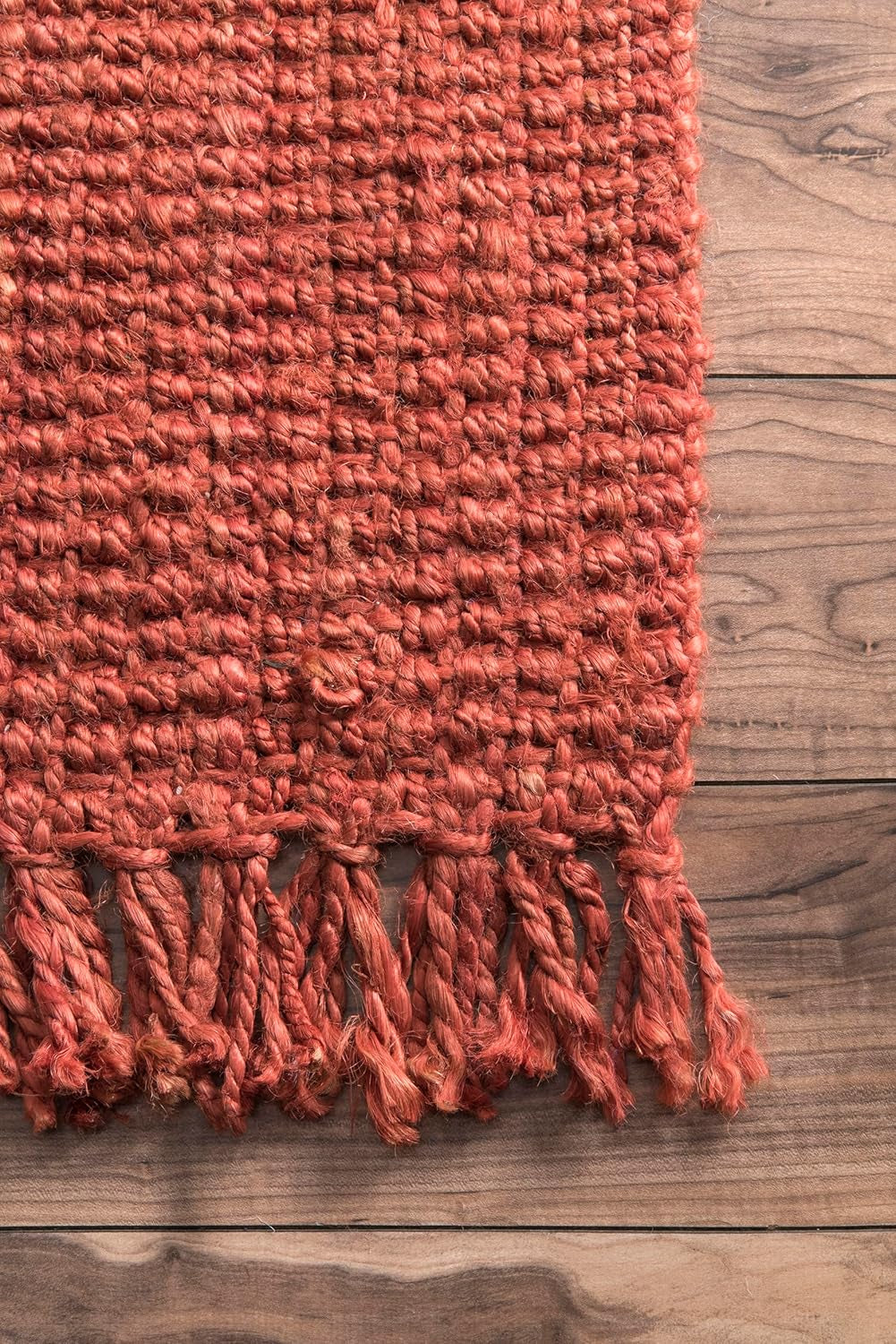 5X8 Daniela Jute Tassel Hand Woven Area Rug, Brick, Solid Chunky Farmhouse Design, Natural Fiber, for Bedroom, Dining Room, Living Room, Hallway, Office, Entryway