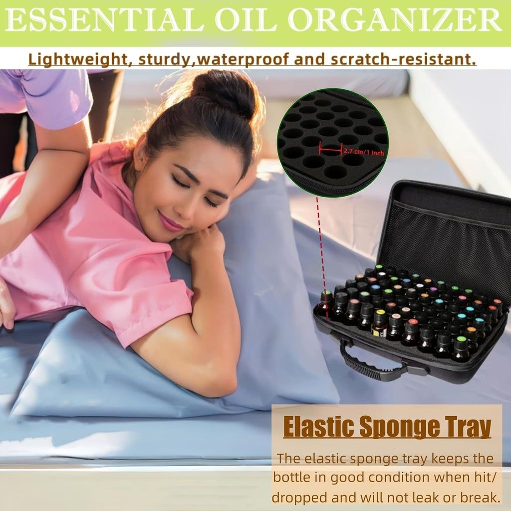 60 Bottles EVA Essential Oils Organizer, Hard Shell Essential Oil Storage Carrying Case, Essential Oils Holder Traveling Bag with Foam Insert, Holds 5Ml,10Ml,15Ml Essential Oils (Black)