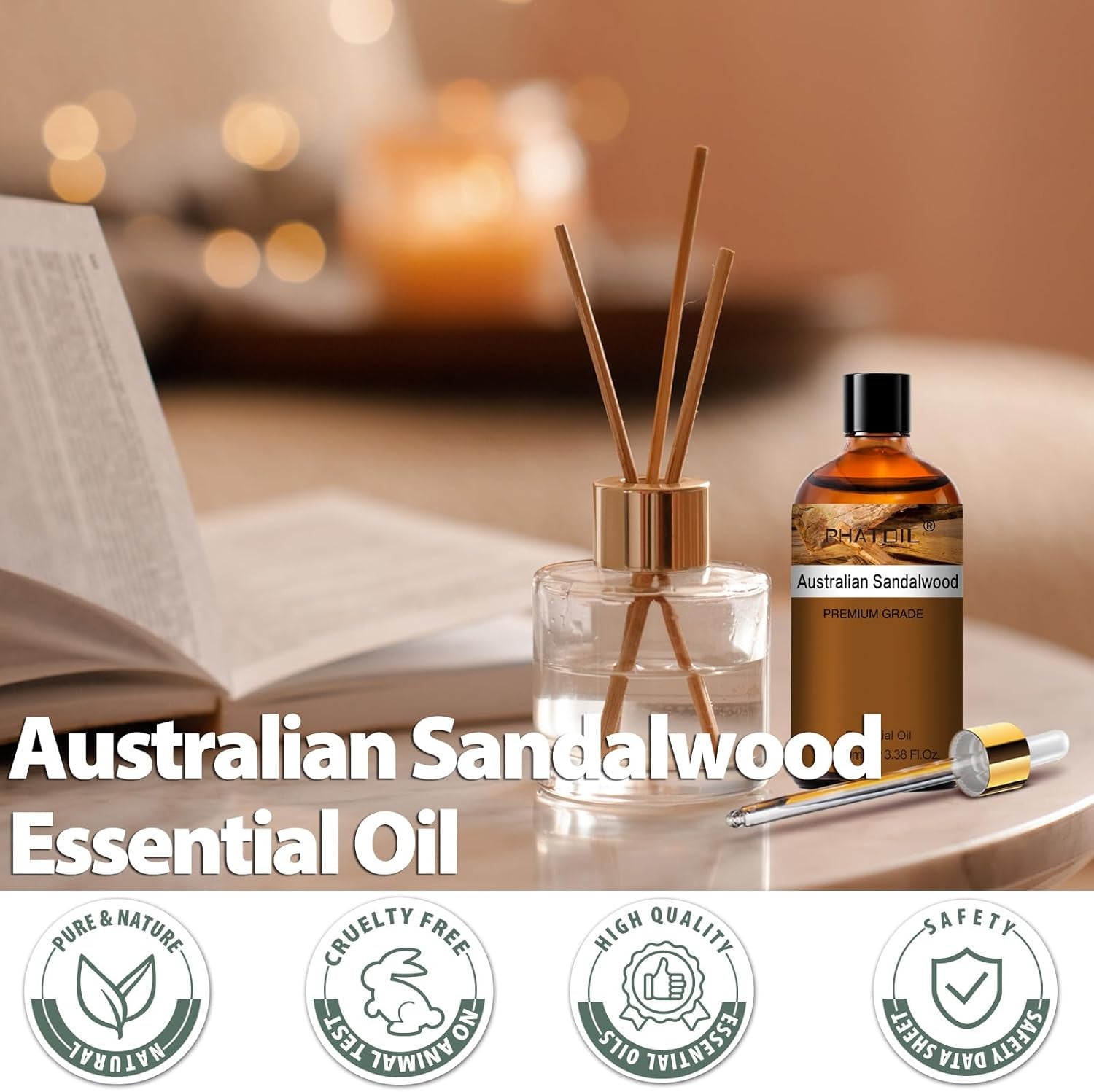 Pure Essential Oil, Pure Oil for Hair Care, Nail Care, Skin Care, Aromatherapy, DIY Candle Soap Making 3.38Fl Oz ( Australian Sandalwood )