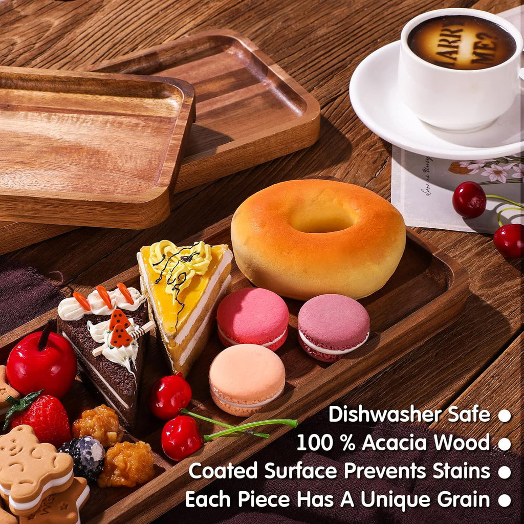 8 Pcs Solid Acacia Wood Serving Tray 14'' X 5.5'' Rectangular Wooden Serving Platter Long Cheese Charcuterie Boards with Edges Wood Boards for Food Vegetable Appetizer Party Decor