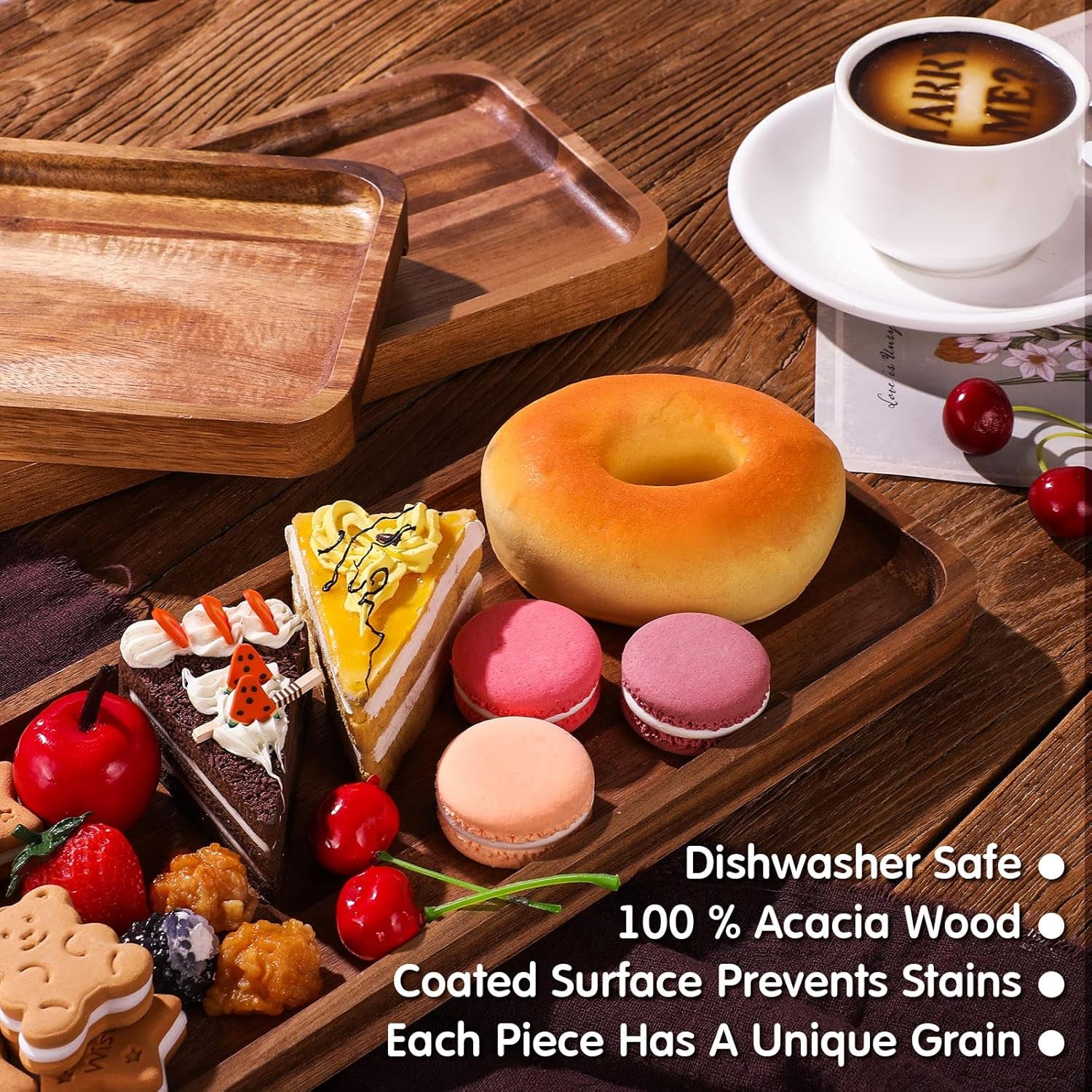 8 Pcs Solid Acacia Wood Serving Tray 14'' X 5.5'' Rectangular Wooden Serving Platter Long Cheese Charcuterie Boards with Edges Wood Boards for Food Vegetable Appetizer Party Decor