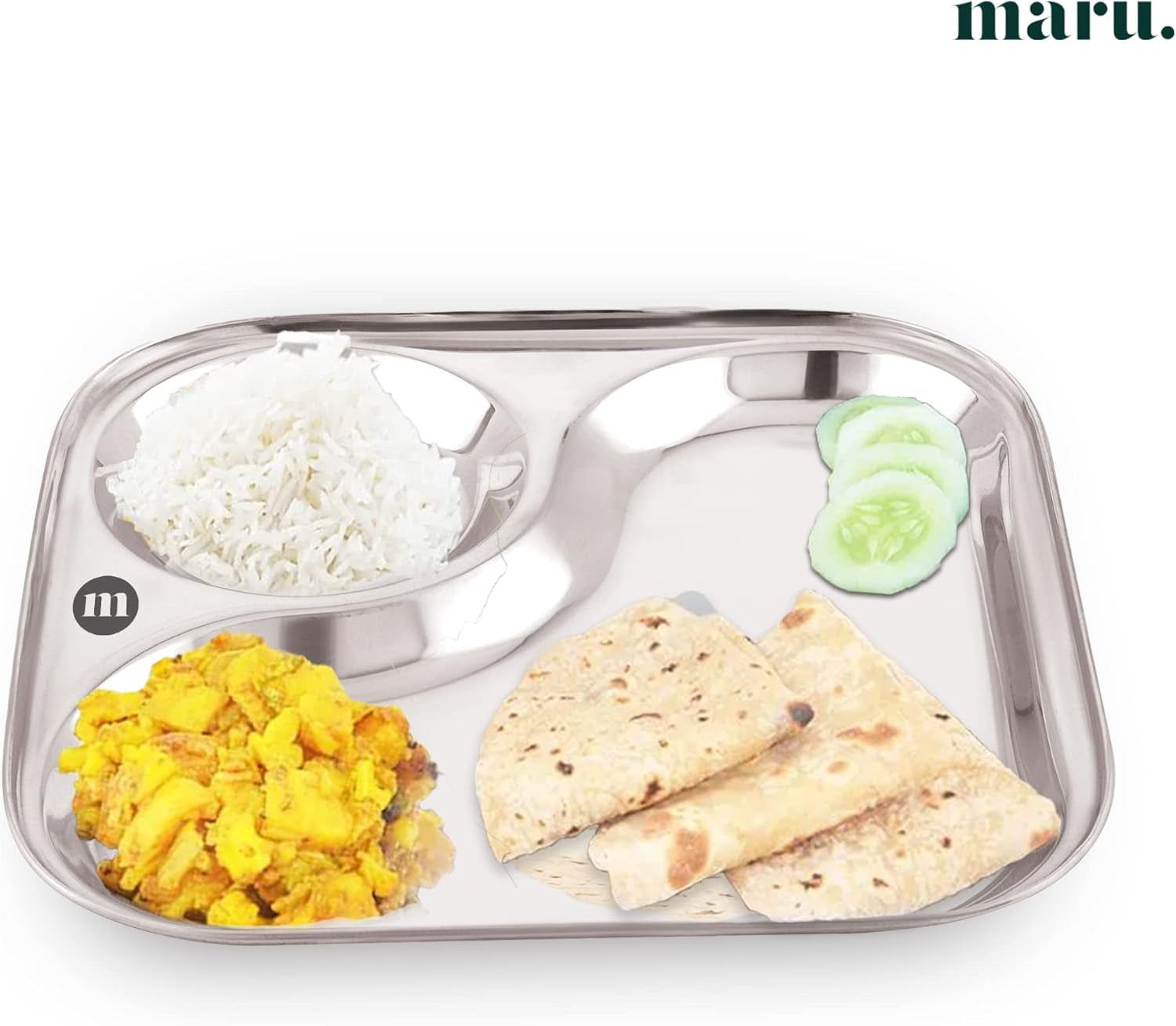 Stainless Steel Dinner Plates with 2In1 Compartment Section Set of 6, Durable & Large Bhojan Thali Plates, Perfect for Breakfast, Lunch & Dinner, Ideal for Serving Indian Meals – Lightweight