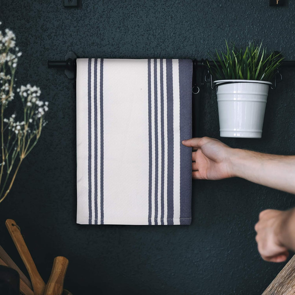 Kitchen Towels 100% Cotton Dish Towels for Kitchen (Set of 3) 20”X30” Dish Cloths Highly Absorbent Kitchen Linen Set with Hanging Loop Perfect for Drying Dishes Cleaning Towels-Blue White