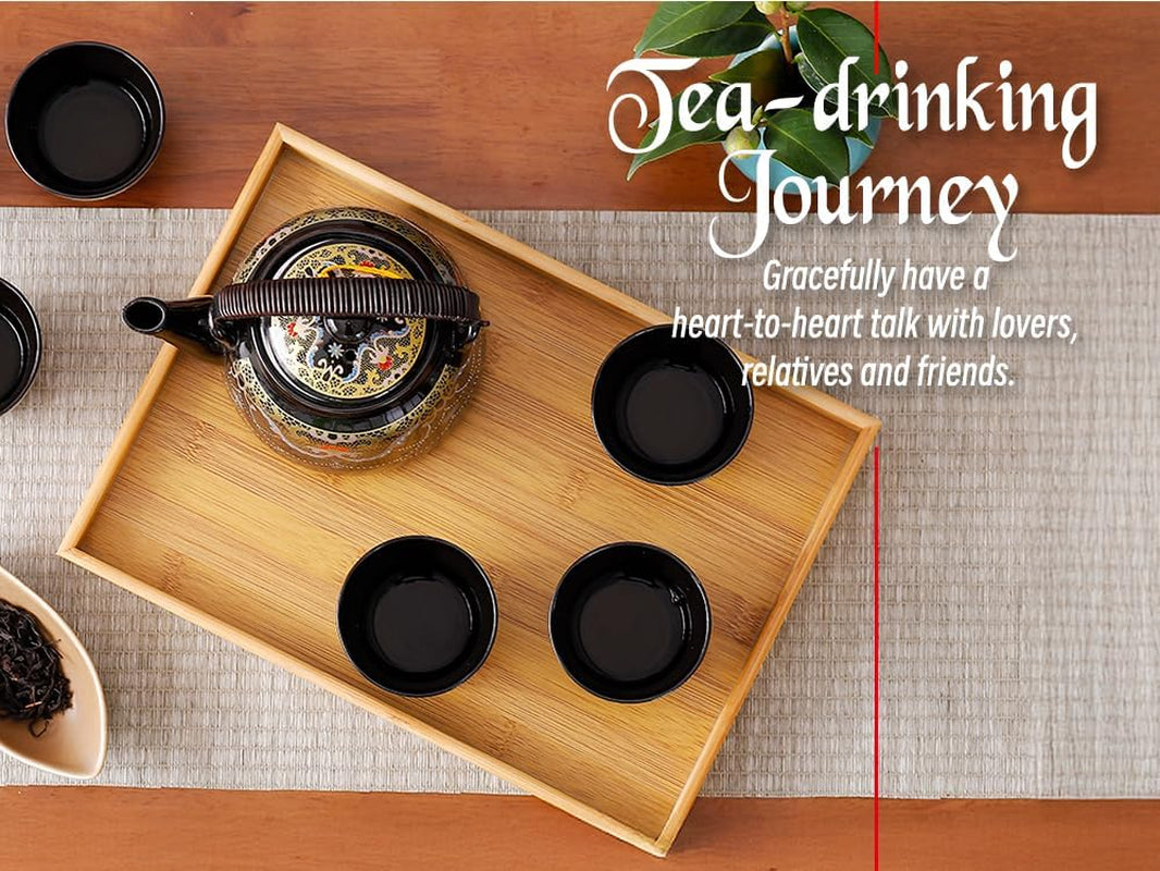 Japanese Tea Set for Adults, Japanese Teapot Set with 1 Teapot (32Oz/920Ml), 6 Tea Cups (4.5Oz/130Ml), 1 Tea Tray, 1 Stainless Infuser, Kiln Altered Glaze Porcelain Tea Set (Jeweled Necklace)