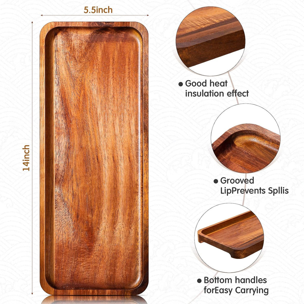 8 Pcs Solid Acacia Wood Serving Tray 14'' X 5.5'' Rectangular Wooden Serving Platter Long Cheese Charcuterie Boards with Edges Wood Boards for Food Vegetable Appetizer Party Decor