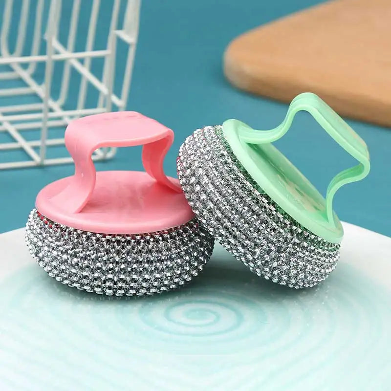 Cleaning Ball Brush Detachable Stainless Steel Cleaning Brush Pot, Dish & Dish Brush Kitchen Cleaning Tools
