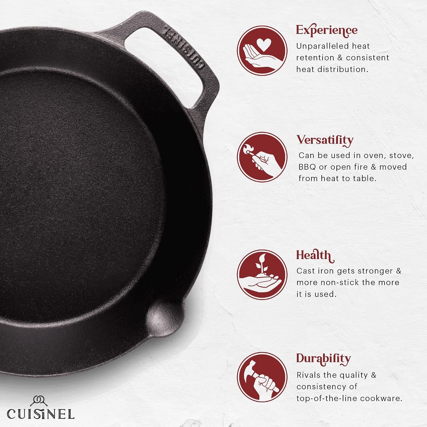 Cast Iron Skillet Set - 8"+10"+12"-Inch Dual Handle Frying Pans + Glass Lids + Silicone Handle Holder Covers - Pre-Seasoned Oven Safe Cookware - Indoor/Outdoor Use - Grill, Stovetop, Induction Safe