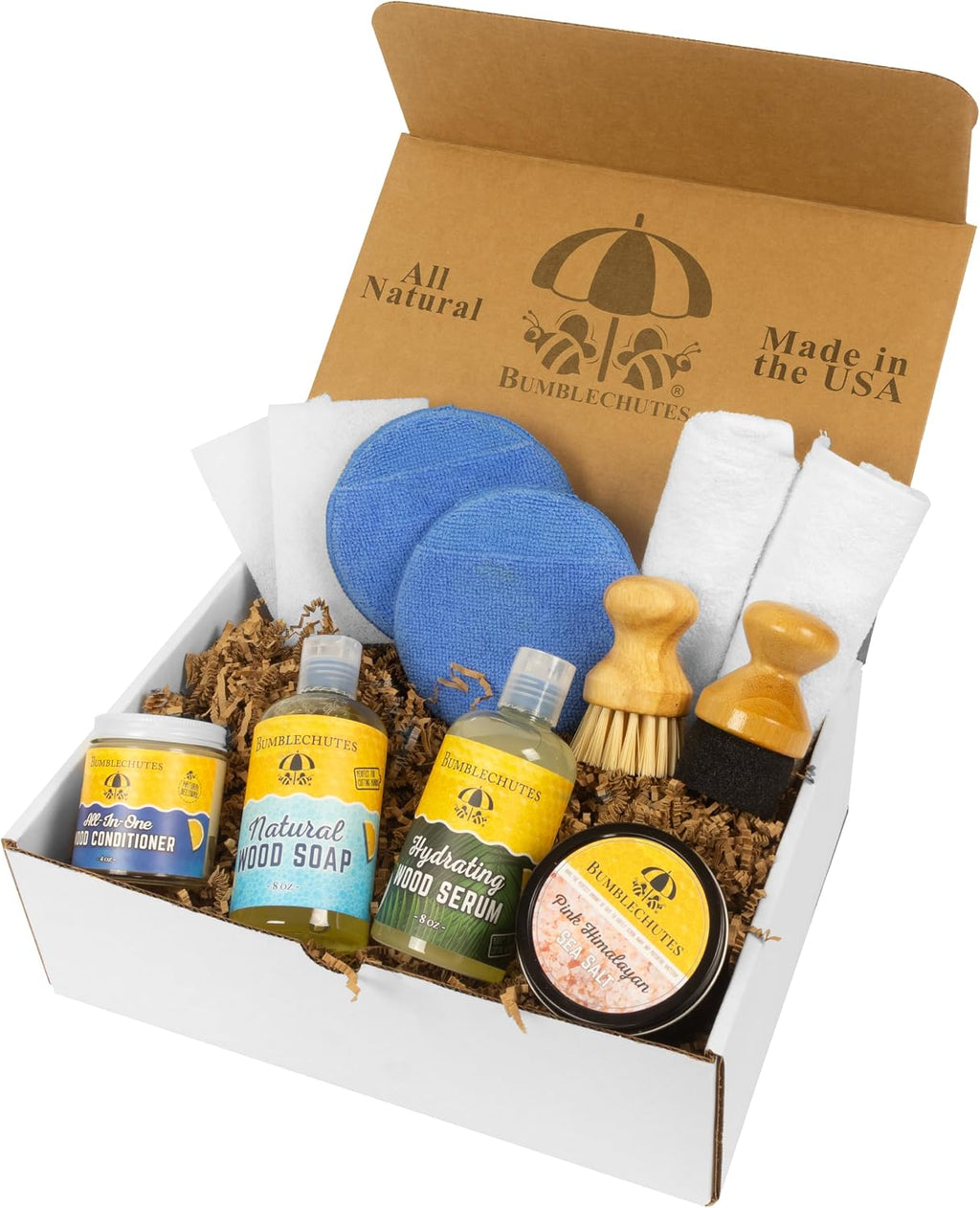Wood Cutting Board Care Kit Gift Box – Clean, Hydrate, Protect – Natural Beeswax Cutting Board Wax Food Grade Butcher Block Oil, Wood Soap, Scrub Brush, Buff Pads, Applicator