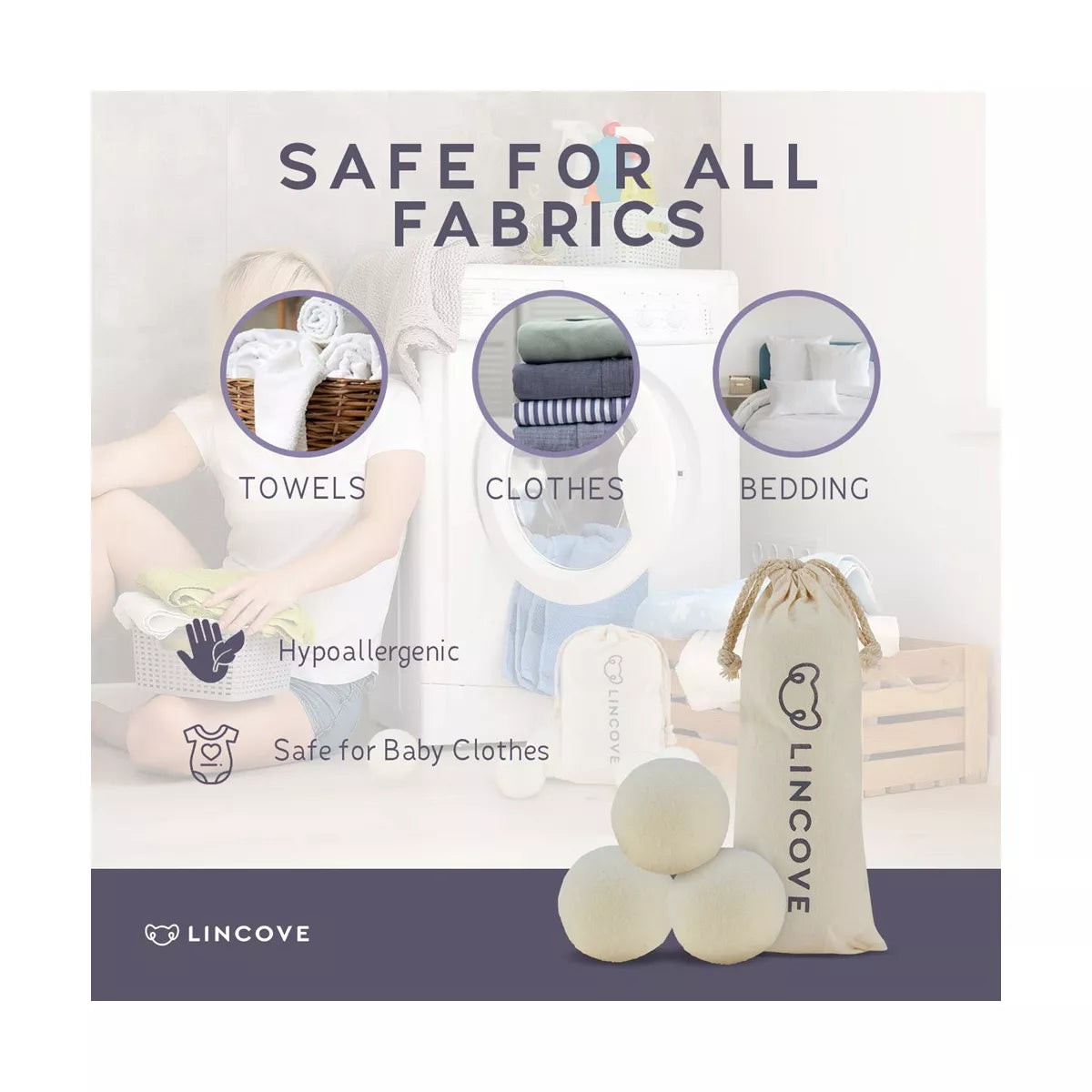 Lincove 100% Organic Wool Dryer Balls – Natural Fabric Softener, Reduces Drying Time & Static, Reusable, 1,000+ Loads