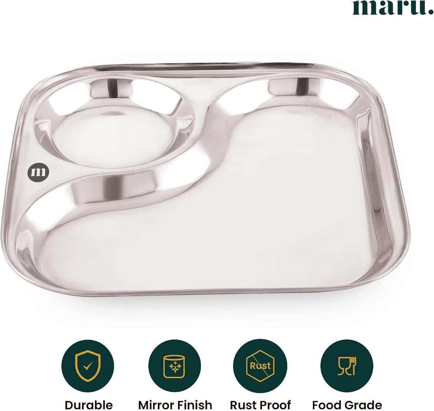Stainless Steel Dinner Plates with 2In1 Compartment Section Set of 6, Durable & Large Bhojan Thali Plates, Perfect for Breakfast, Lunch & Dinner, Ideal for Serving Indian Meals – Lightweight