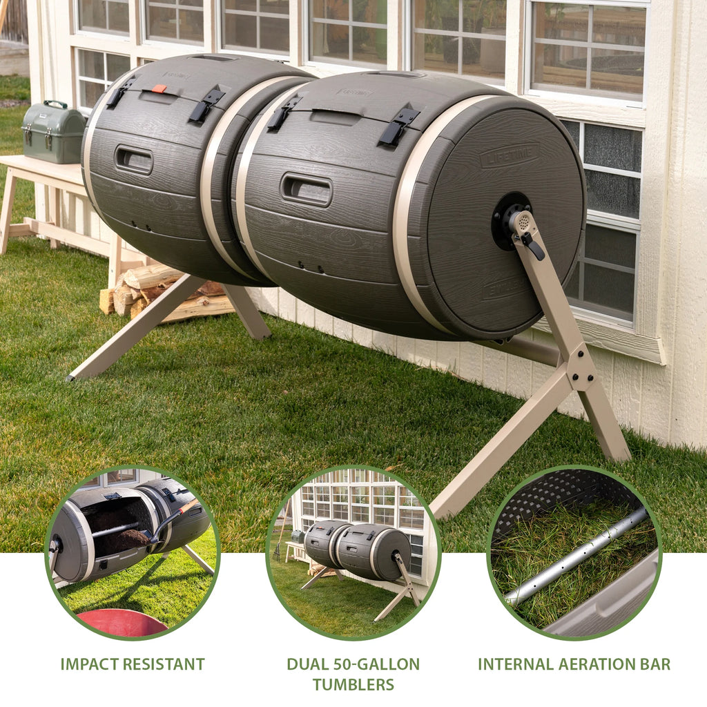 Double Bin Rotating Composter, 100 Gallon, Polyethylene (60309)