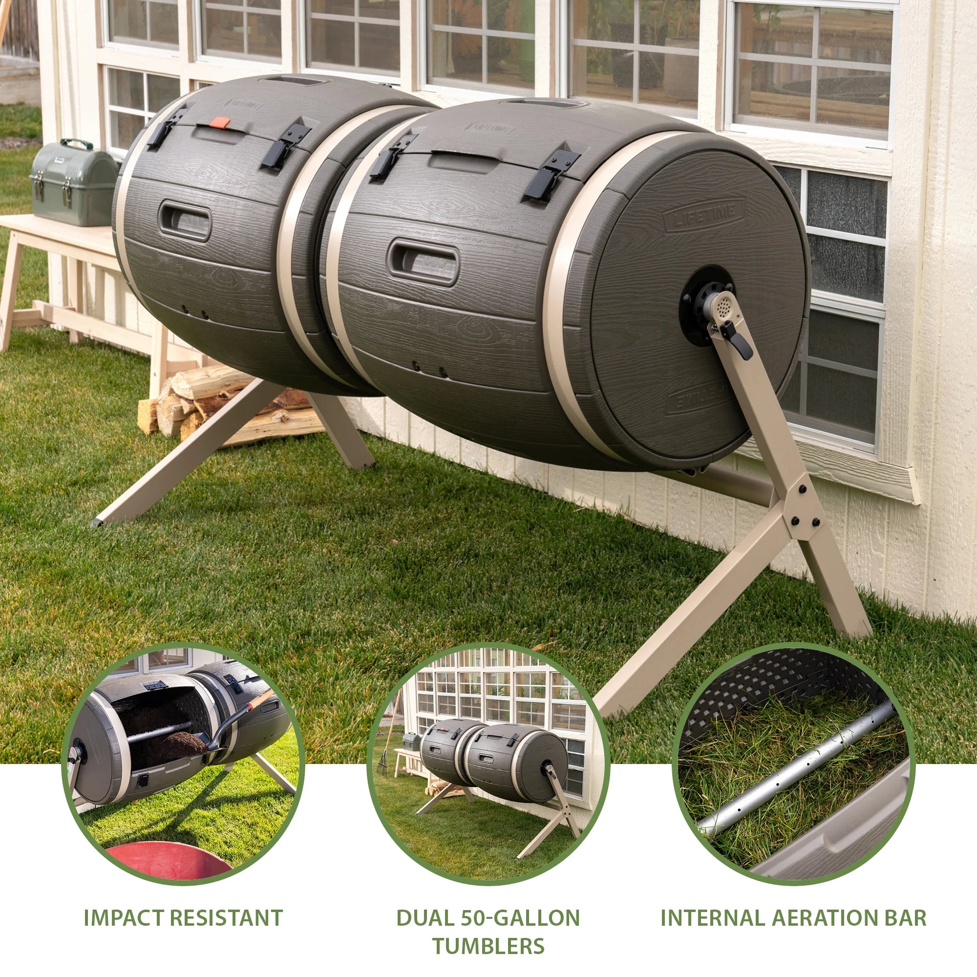 Double Bin Rotating Composter, 100 Gallon, Polyethylene (60309)