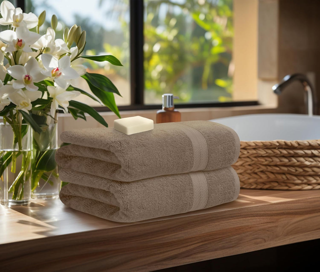 Luxury 8 Piece Beige Towels Set, 2 Bath Towels, 2 Hand Towels and 4 Washcloths, 600 GSM 100% Ring Spun Cotton Highly Absorbent Beige Bathroom Towels, Ideal for Hotel, Spa and Gym
