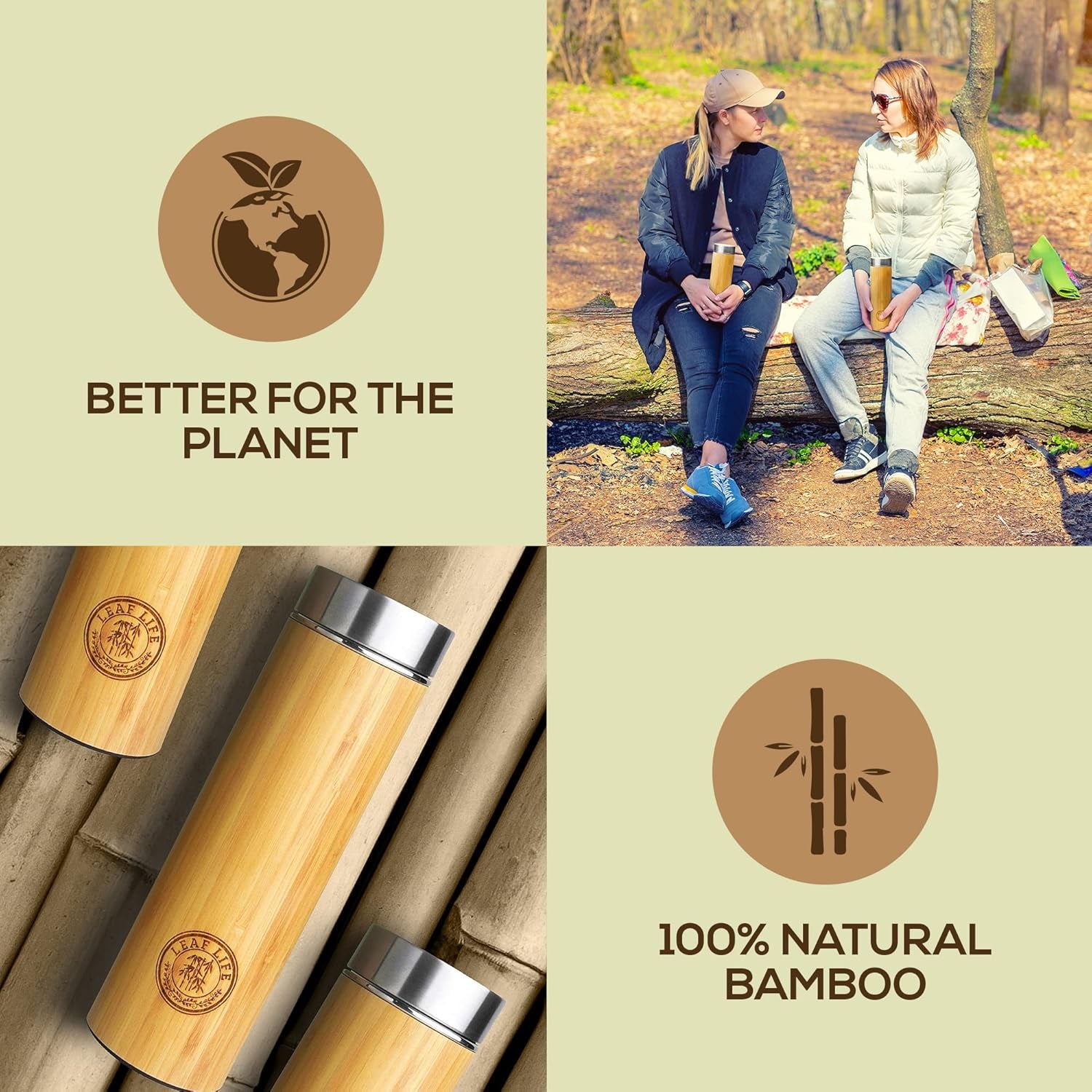 Premium Bamboo Tea Bottle for Loose Tea - Tea Infuser Bottle - Tea Gifts - Insulated Water Bottle/Coffee Tumbler/Tea - Tea Gift Set, Tea Accessories - Tea Tumbler 17Oz