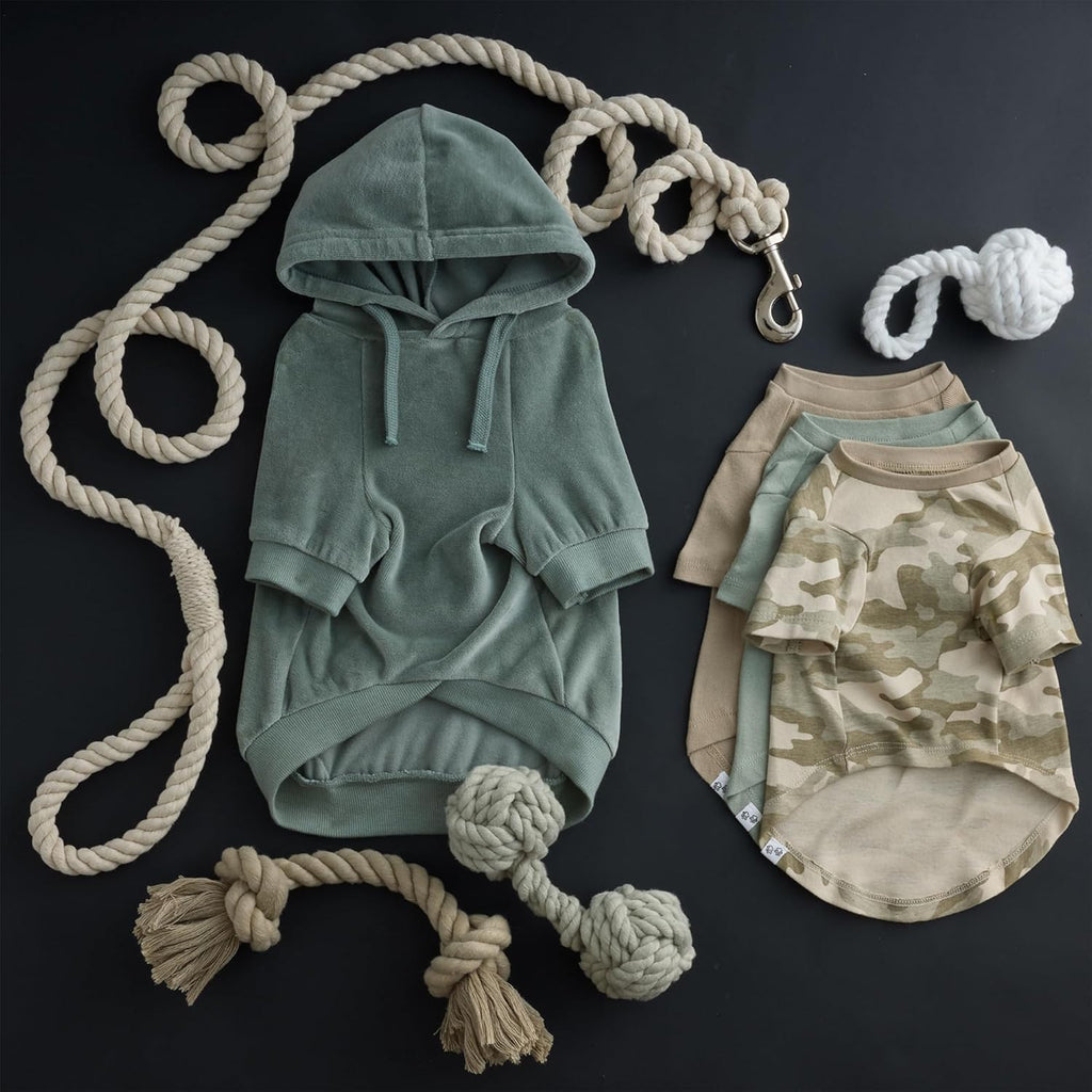 Cooper II Organic Cotton Velour Dog Hoodie Pet Coat for Small, Medium and Large Dogs, Sage, Large (40-60 Lbs)