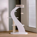 Modern Stylish 52.4 Inches Tall Wooden Cat Tree Tower, Aesthetic Cat Condo Ladder with 5-Level Big Perch Platform Bed for Window Viewing Watching Large Cat Maine Coon