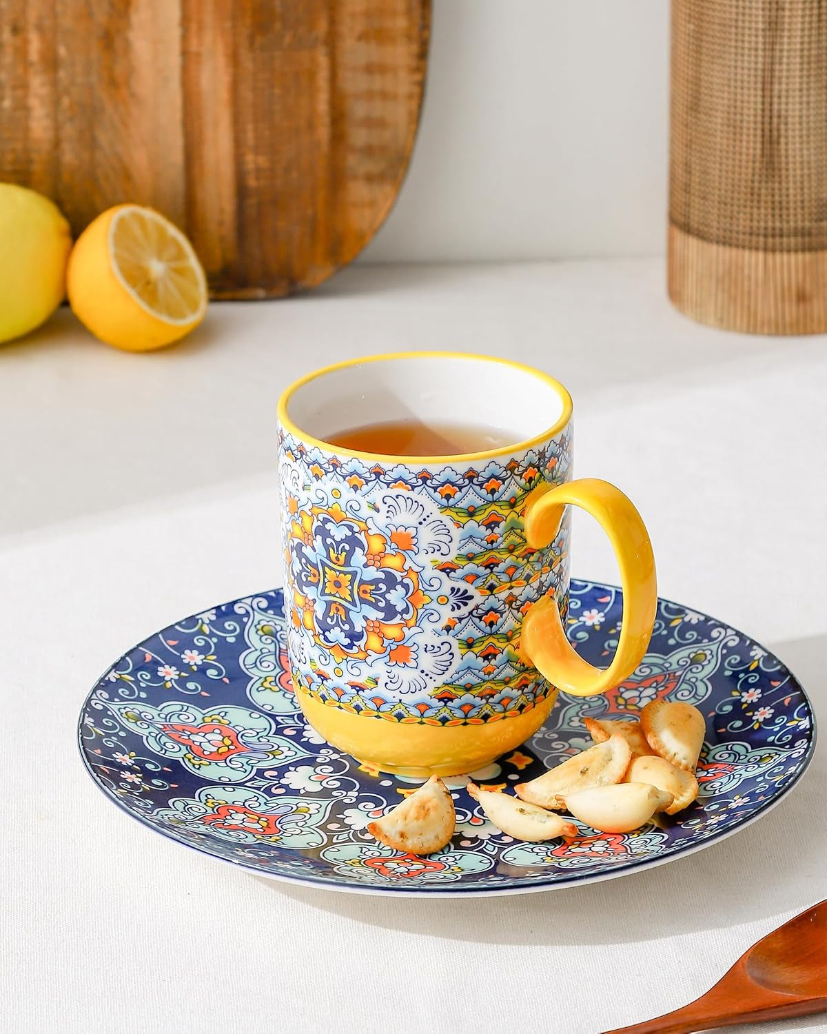 Plates and Bowls Set, Dinnerware Set for 6-20 Oz Bowls, 10.5 Inch Dinner Plates, 8.5 Inch Dessert Plates, 14 Oz Mugs