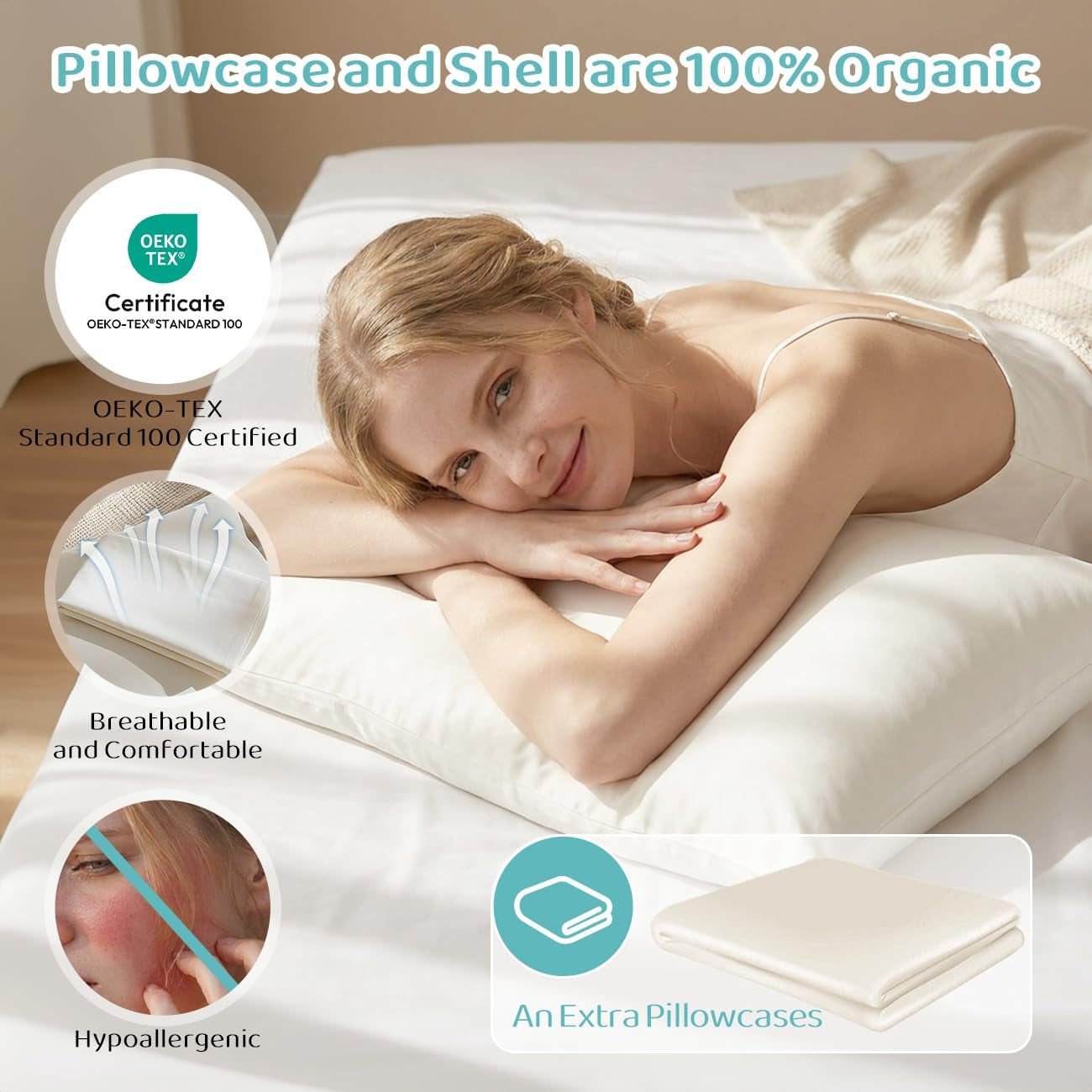 ® Adjustable Organic Pillow 20X26 with Organic Cotton Pillowcase &Shell | CPSC and OEKO-TEX Certified, Organic Pillow for Side Sleepers, Neck Pain Relief, Machine Washable, Bedroom&Travel&Couch