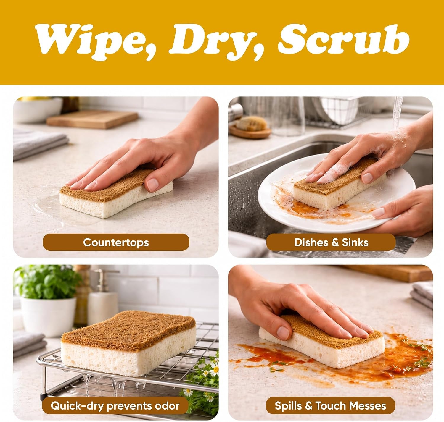 Organic Origin Swedish Dishcloths & Plant-Based Sponges - Absorbent 12 Swedish Dishcloths and 12 Plant-Based Sponges - Reusable Paper Towels & Cellulose Scrubber Set for Kitchen Cleaning (24 Pack)